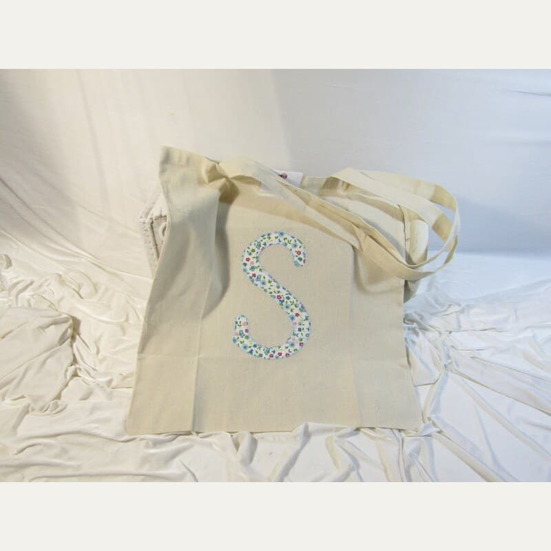 Bolso Tote de Loneta con Inicial «S» Floral Primaveral