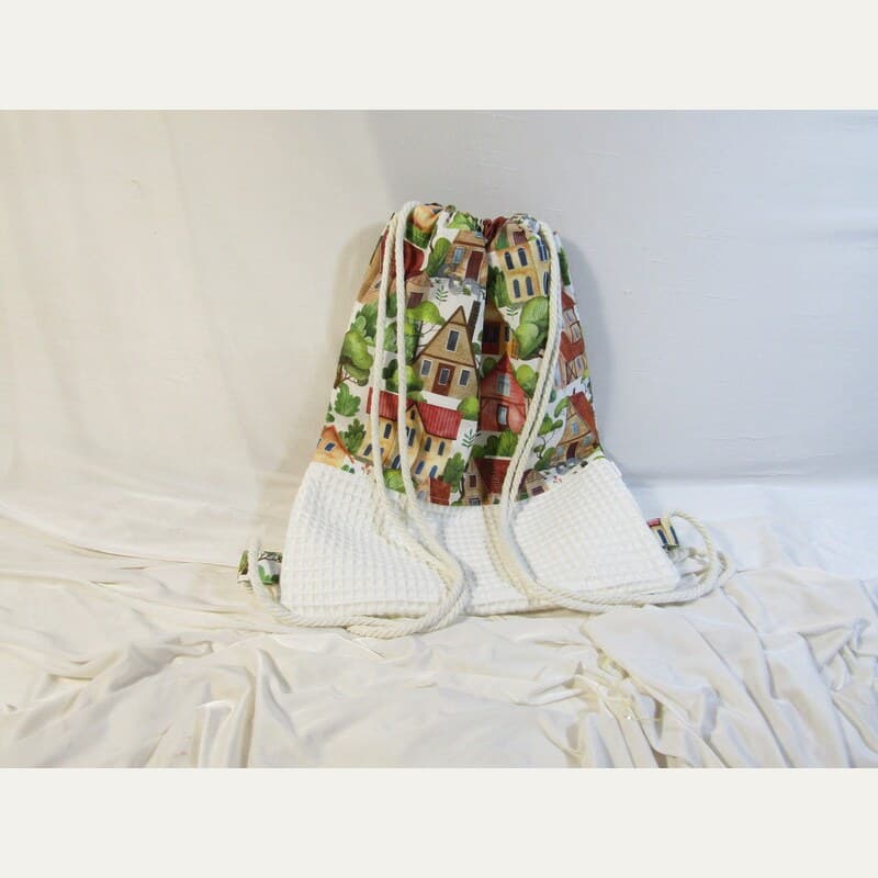 Mochila Saco Infantil con Diseño de Pueblo y Waffle